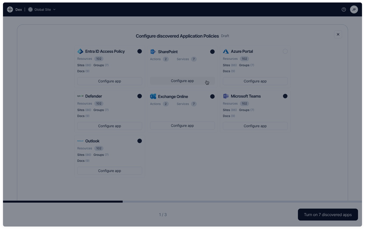 Dex onboarding: discovered application policies