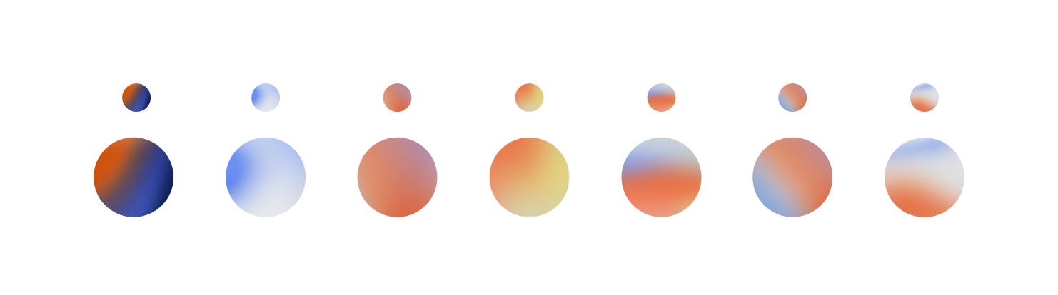 Seven orb colourways shown at two sizes